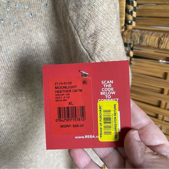 NWT Reba Tan Knit Sweater with sequin detailing XL Cozy wool nylon acrylic blend - Picture 6 of 9